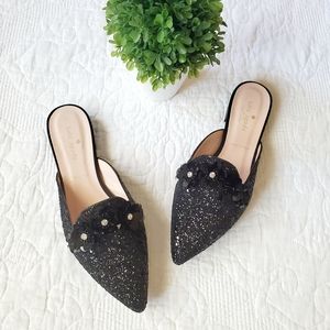 NEW Kate Spade | Black Glitter Betty Mule size 6.5